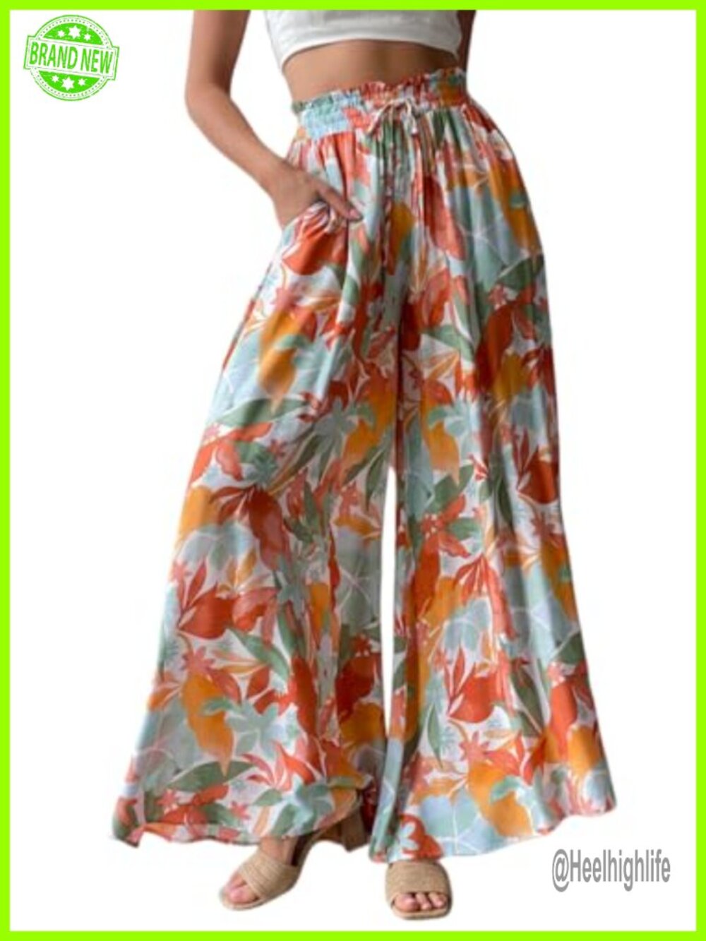 Women Palazzo Flowy Wide Leg High Waist Summer Beach Vacation Pants